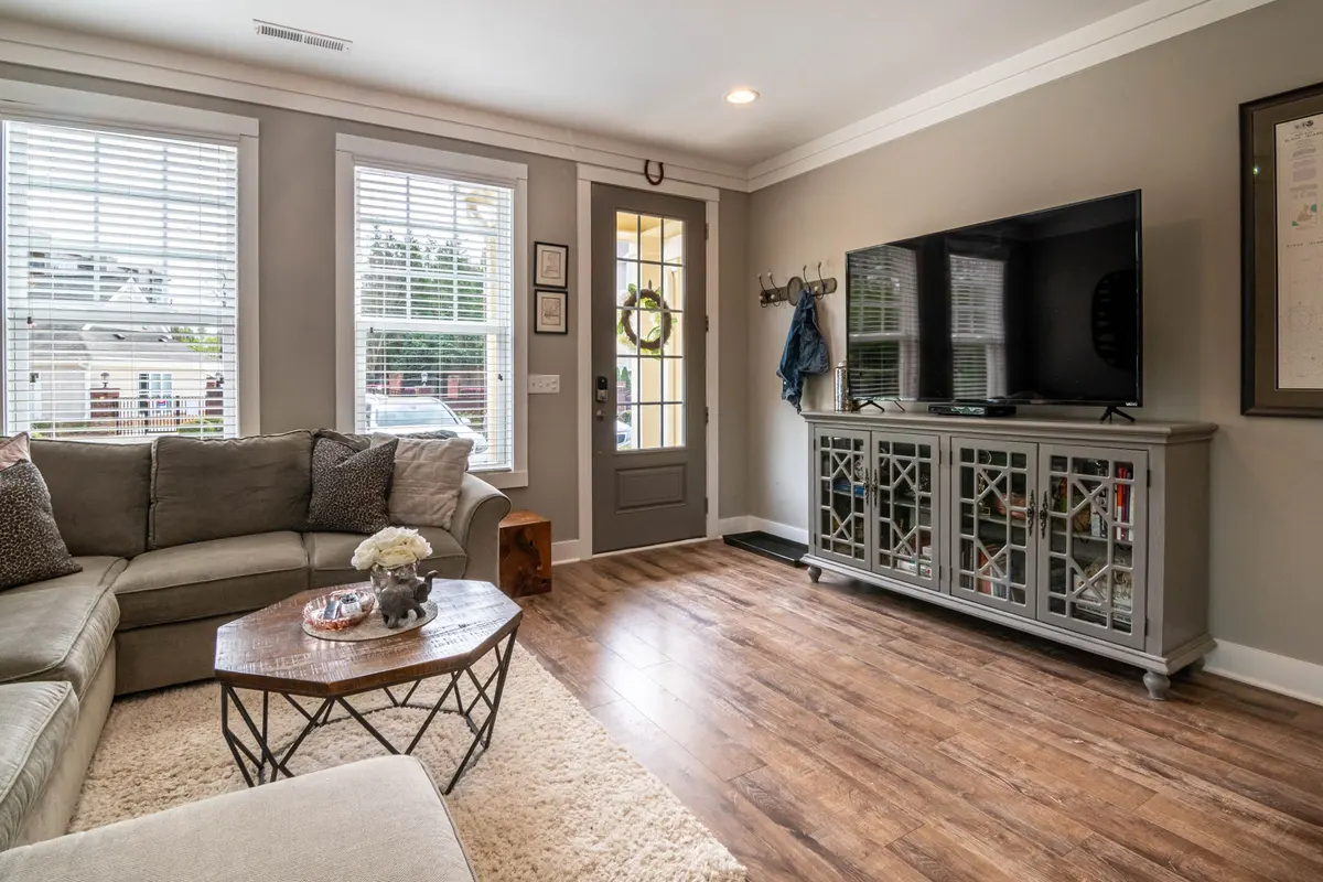 Bright luxury vinyl plank flooring in a living room